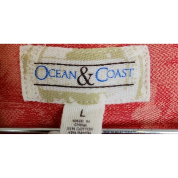 Ocean & Coast Shirt Mens Large Tropical Print Camp Wooden Button Travel - Picture 2 of 16